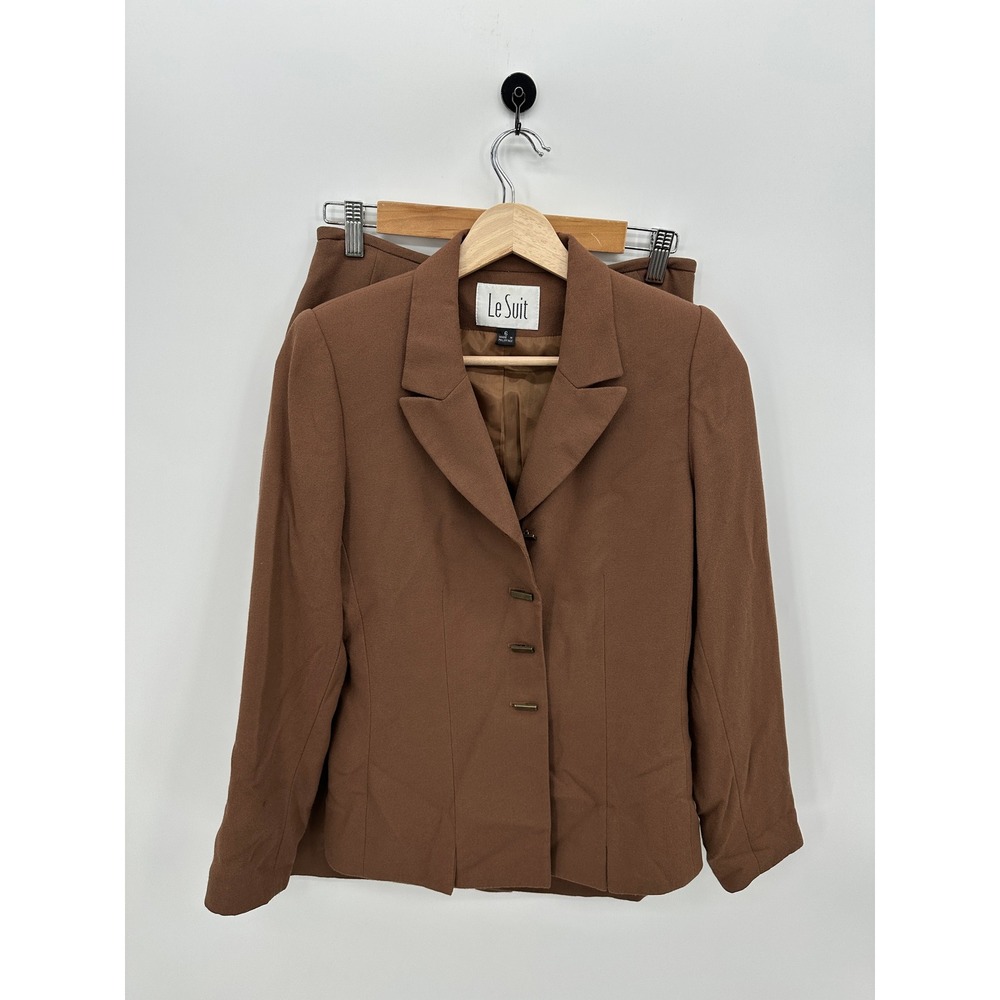 Le Suit Womens Brown 2 Piece Skirt Suit Set Blazer Pencil Skirt Size 6 Career